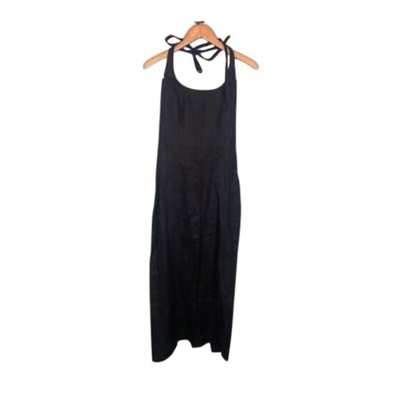 Reformation Yana Linen Midi Dress Halter Neck Sleeveless Black Size 12 NWT